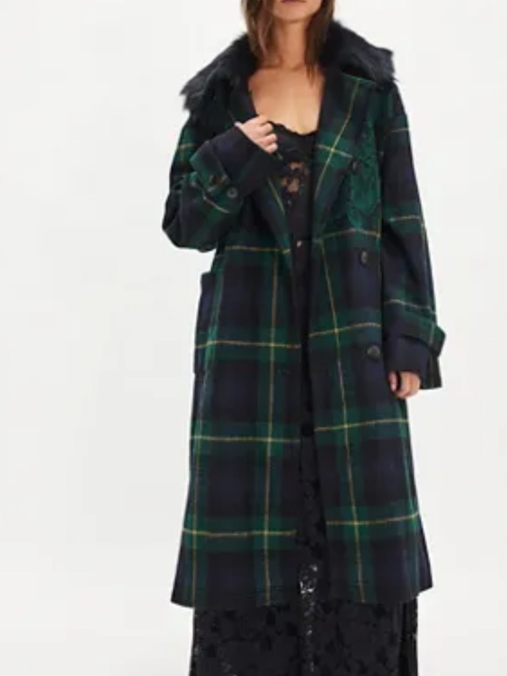 Nigel Preston x Free People Highlander Tartan Plaid Lace Appliqué Coat